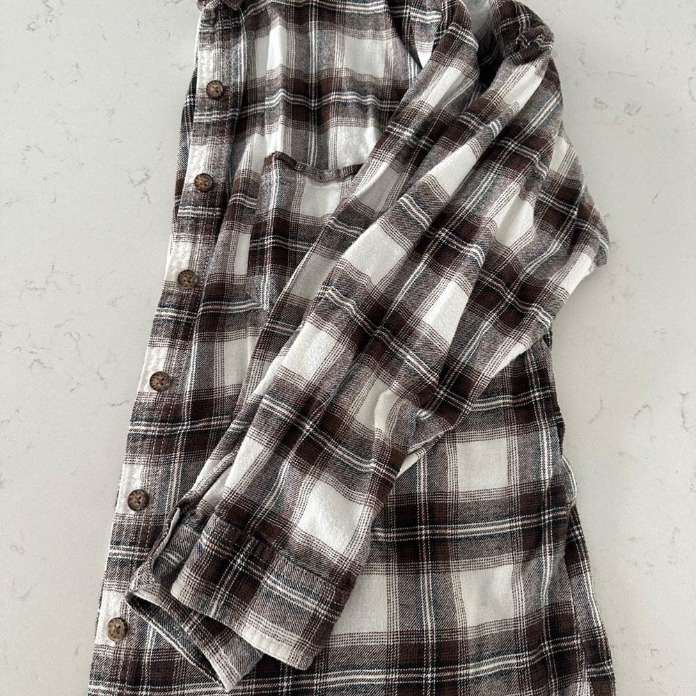 Garage Men's Brown and White Plaid Shirt